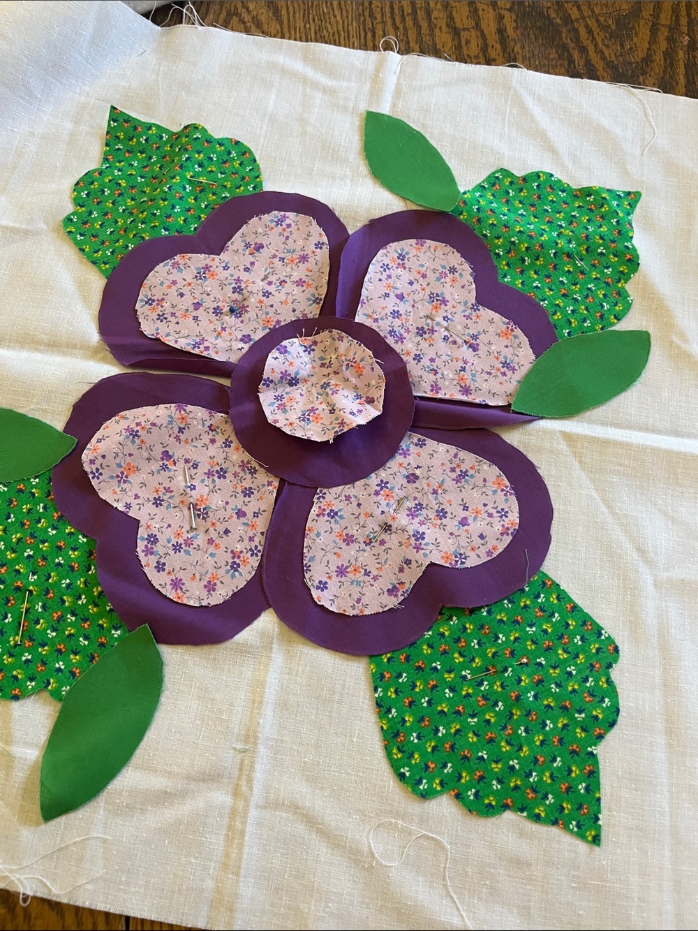 Vintage homunfinished quilt patch Purple & Green Floral Applique Patch – Unbrand